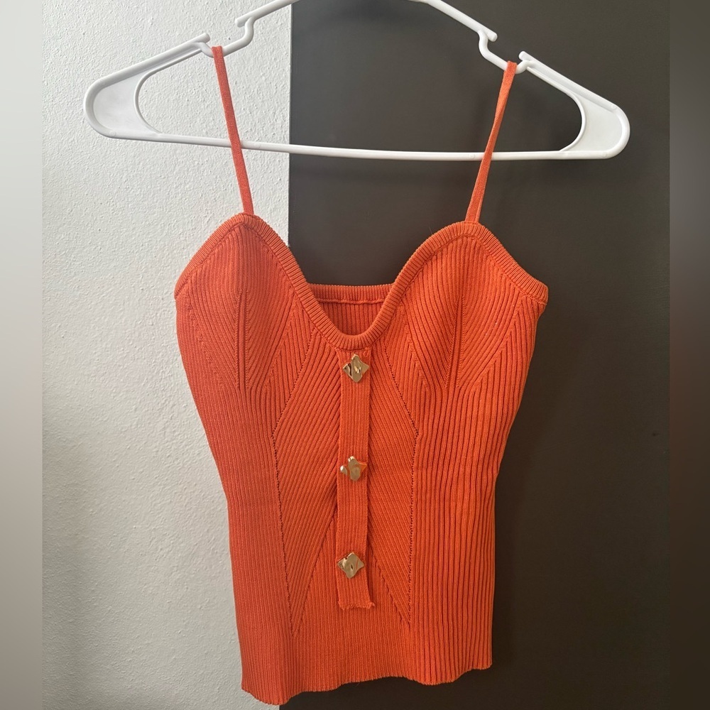 SHEIN Orange Ribbed Knit Bustier Cami Top with Gold Buttons - Size Small